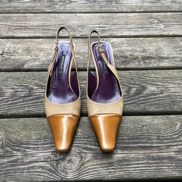 Shoes: Vintage Colour Block Caramel Slingback Heels - Picture 5 of 9